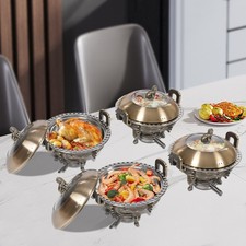 4 Pack Round Chafing Dish Stainless Steel Chafer Sets Catering Food Warmer NEW