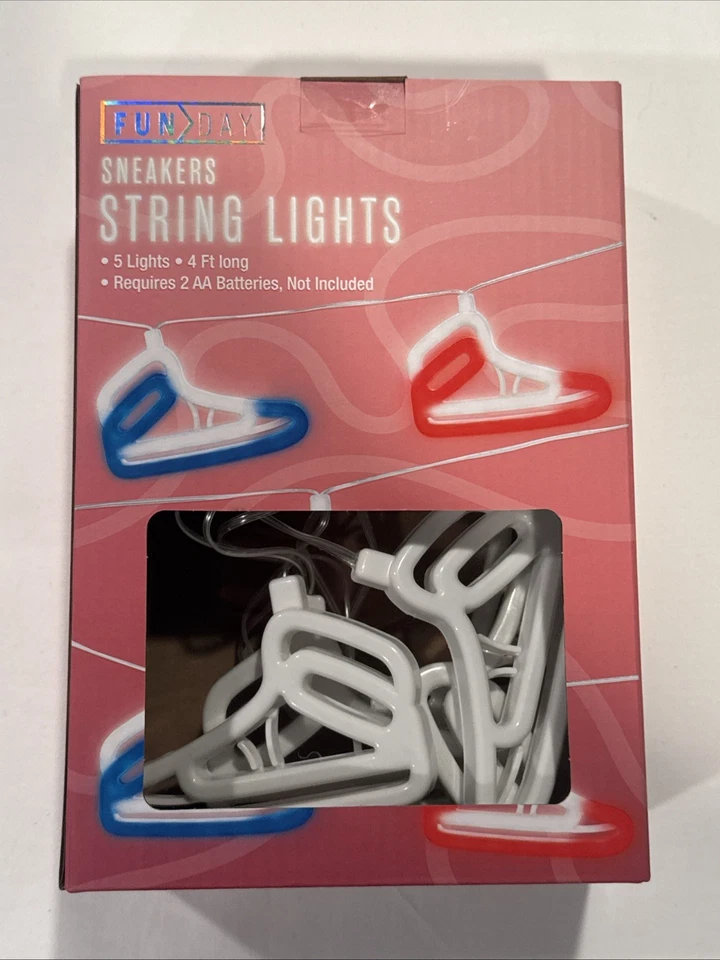 Zapatilla deportiva de día divertida cuerda luces rojo blanco azul 5 luces 4' de largo Foto 2 de 3