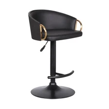 Benjara Adjustable Leatherette Swivel Barstool with Arched Seat, Black and Gold