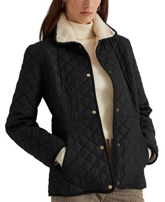 $185 Lauren Ralph Lauren Sherpa Collar Black Puffer Coat Women's Size M