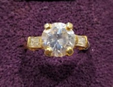 VINTAGE 3 CARAT CUBIC ZIRCONIA GOLDTONE ENGAGEMENT RING SIZE 7-9 BY SETA