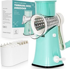 5-in-1 Rotary Cheese Grater Hand Crank Vegetable Slicer 5 Blades Blue US