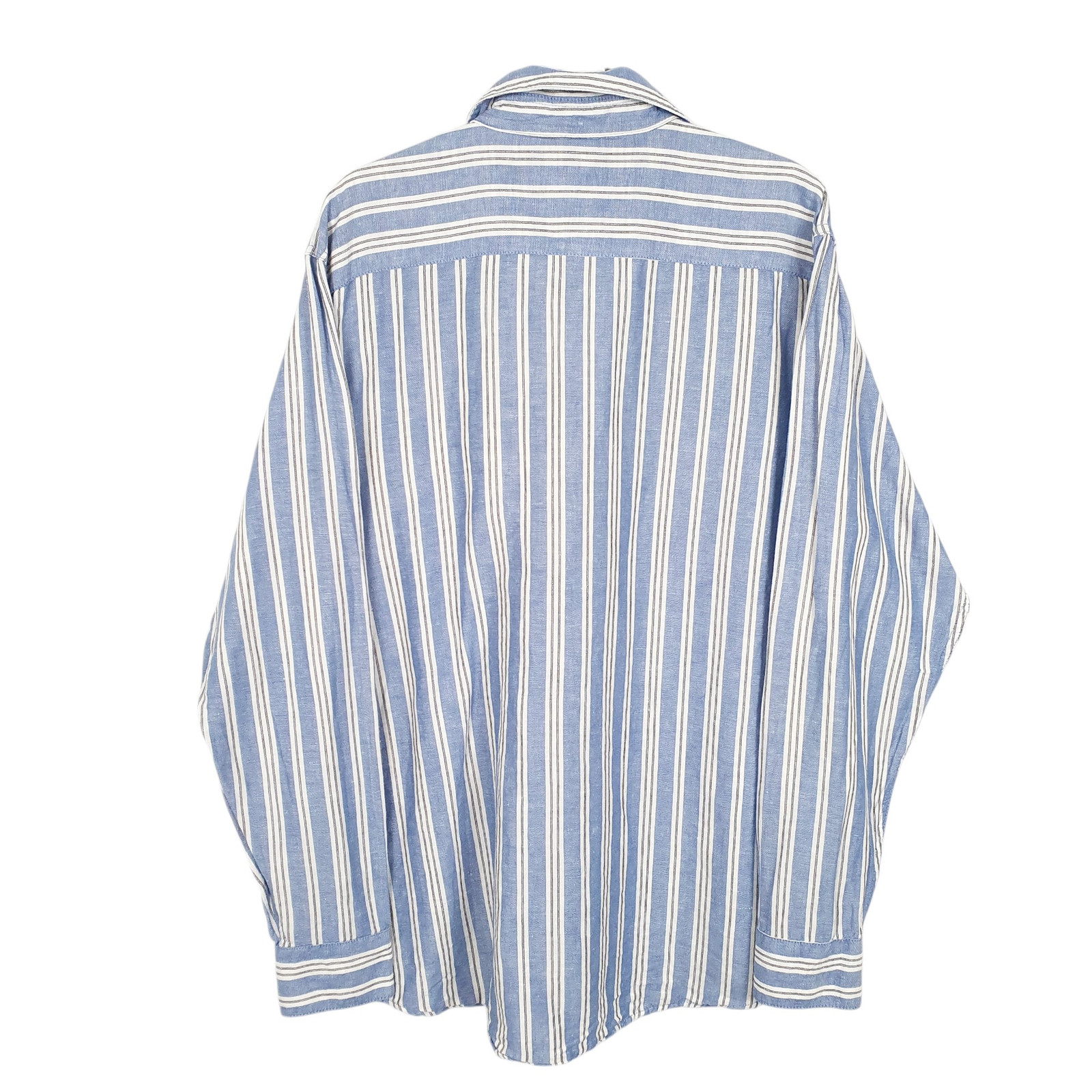 OLD NAVY Blue Striped Shirt Blend Long Sleeve Casual Cotton  &  Linen Mens L image 3