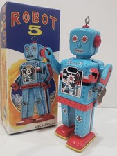 Robot 5 Blue Robot Windup Tin Toy