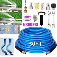 Sewer Jetter Nozzles Kit 50FT Drain Cleaning Hose for Pressure Washer 5800PSI