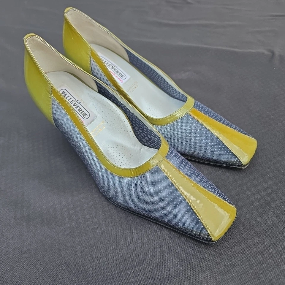 Bonitos Tacones Altos Vintage Valleverde Talla 38.5 Bloque Oliva Y Negro Hecho en Italia Foto 4 de 4