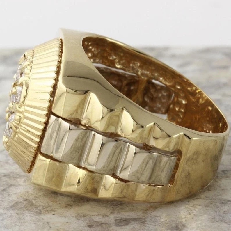2Ct 14.4gm Lab Created Diamond Mens Rolex Designer Ring 14K Two-Tone Gold Plated - Image 3 of 4