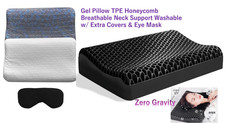 Gel Pillow TPE Honeycomb Breathable Neck Support Washable w/ Extra Cover & Eye M