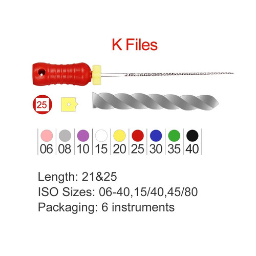 6*/Confezione Dentale Acciaio Inox Endodontico Canale Radice K-Files 21/25/31mm Uso Manuale - Foto 5 di 38