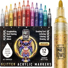 Acrylic Glitter Paint Marker Pens, Medium Pens 1 Count Pack of 12 , Assorted