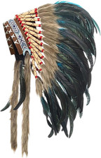 Indian Feather Headdress for Men and Women, American Chief Indian Native Hat, Co