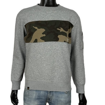 Alpha Industries Sweatshirt Uomo L Grigio Melange Camo Bar Hoodie Men Sweatshirt