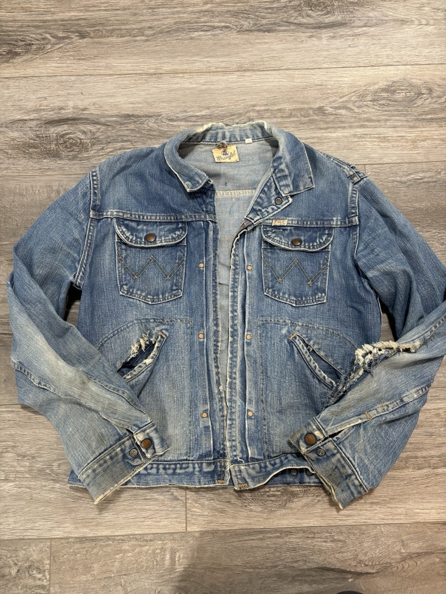 WRANGLER Blue Bell 1950s 8MZ Denim Zip-Up Vintage Blue Jacket Size