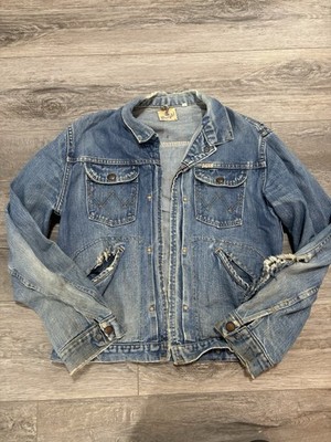 WRANGLER Blue Bell 1950s 8MZ Denim Zip-Up Vintage Blue Jacket Size