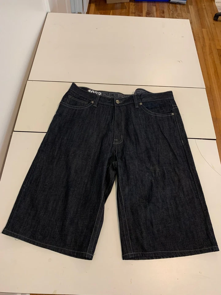 Pantalones Cortos Ecko Jean 40 Lavado Oscuro Dragón Bordado Y2K Pantalones Cortos Sueltos Patinador Grunge Foto 2 de 4