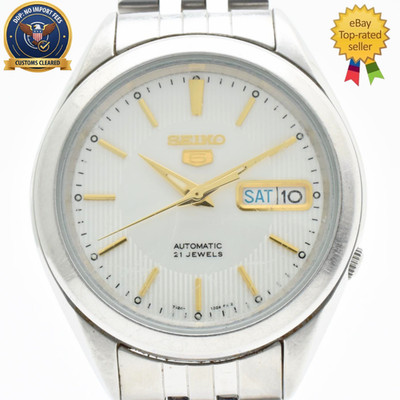 [Exc+5] SEIKO 5 7S26-03V0 Day Date White 38mm Vintage Mens Automatic Watch JAPAN