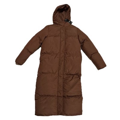 NWT Threadbare Women s Size 2 Puffer Jacket Brown Long Full Zip Pockets Hooded