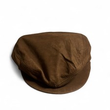 Vintage Adventure Bound Brown Leather Newsboy Cabbie Cap Hat SzXL Made in USA