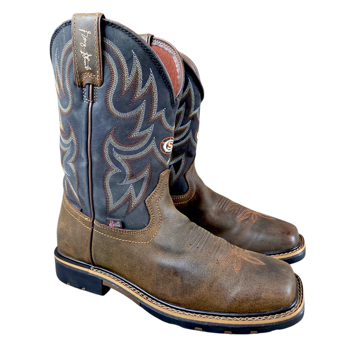 JUSTIN Brown Leather WATERPROOF Cowboy Boots SIZE 10EE GOOD  display picture 2