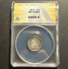 1837 No Stars Seated Liberty Dime — ANACS G06 🔥 First Year Type