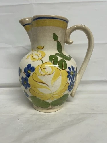 Vintage Red Wing Pottery Ceramic Pitcher “Brittany” Floral Hand Painted 8.5”