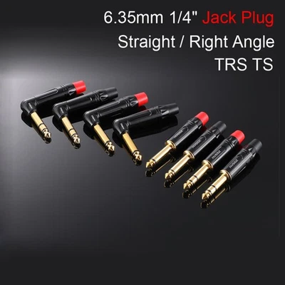 6.35mm 1/4" Jack Plug Stereo TRS TS Straight / Right Angle Jack Plug Connector