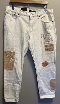 Ralph Lauren Patchwork Relaxed Tapered Ankle Jeans Women Size 12 Cream Boho New