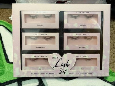 6 Pair Reusable Synthetic Eyelash Lash Set Box Brand New Sealed! 