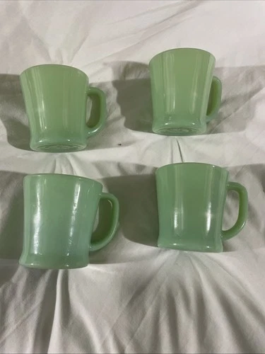 🔥 1948-1950 Fire King Jadite D Handle Mugs Restaurant WareLot Of 4 Cups Coffee