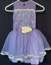 Weissman Sleeveless Purple Dance Dress with Flowers and Sparkles Size Medium