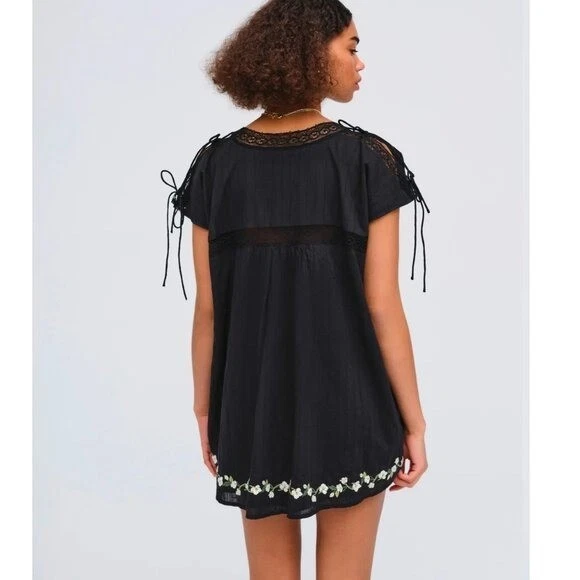 NWT FOR LOVE AND LEMONS JOLENE EBROIDERED COTTON BLACK MINI DRESS SIZE M - Image 3 of 4