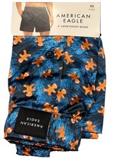 NWT AMERICAN EAGLE Satin Pocket Boxer XS-S-M-L-XL Blue Christmas Gingerbread 7