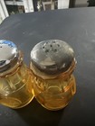 Vintage Fostoria Coin Amber Glass Salt Pepper Shakers 3 1/2 Inches Tall — photo 5