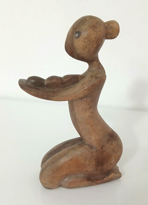 Suar Wooden Motherhood Abstract Sculpture Mother and Son Statue 20cm Vintage