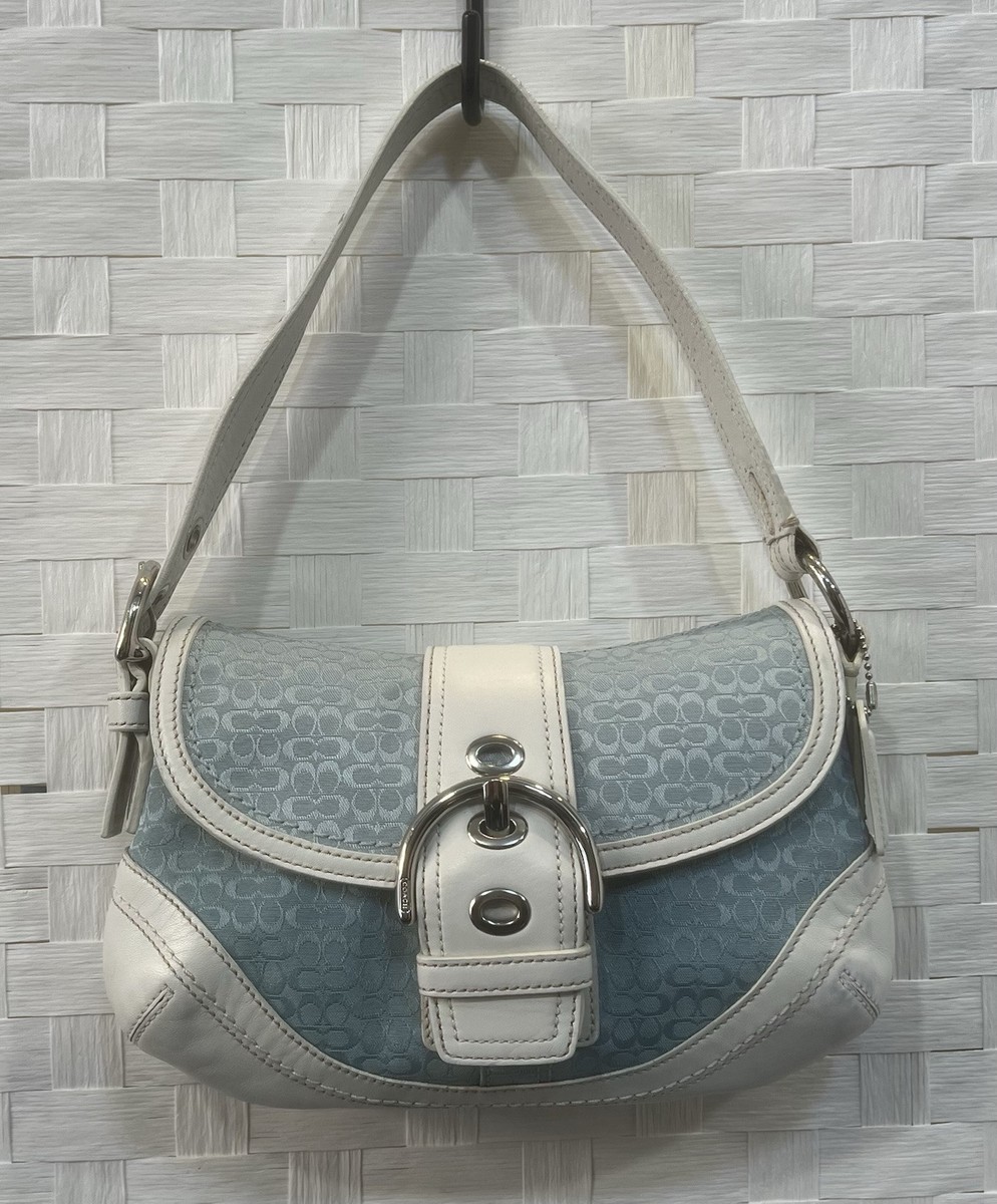 Coach Vintage F10925 Soho Blue Signature C Canvas White Leather
