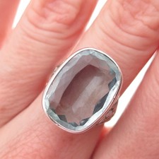 925 Sterling Antique Art Deco Real Diamond Aquamarine Oxidized Ring Size 6.5