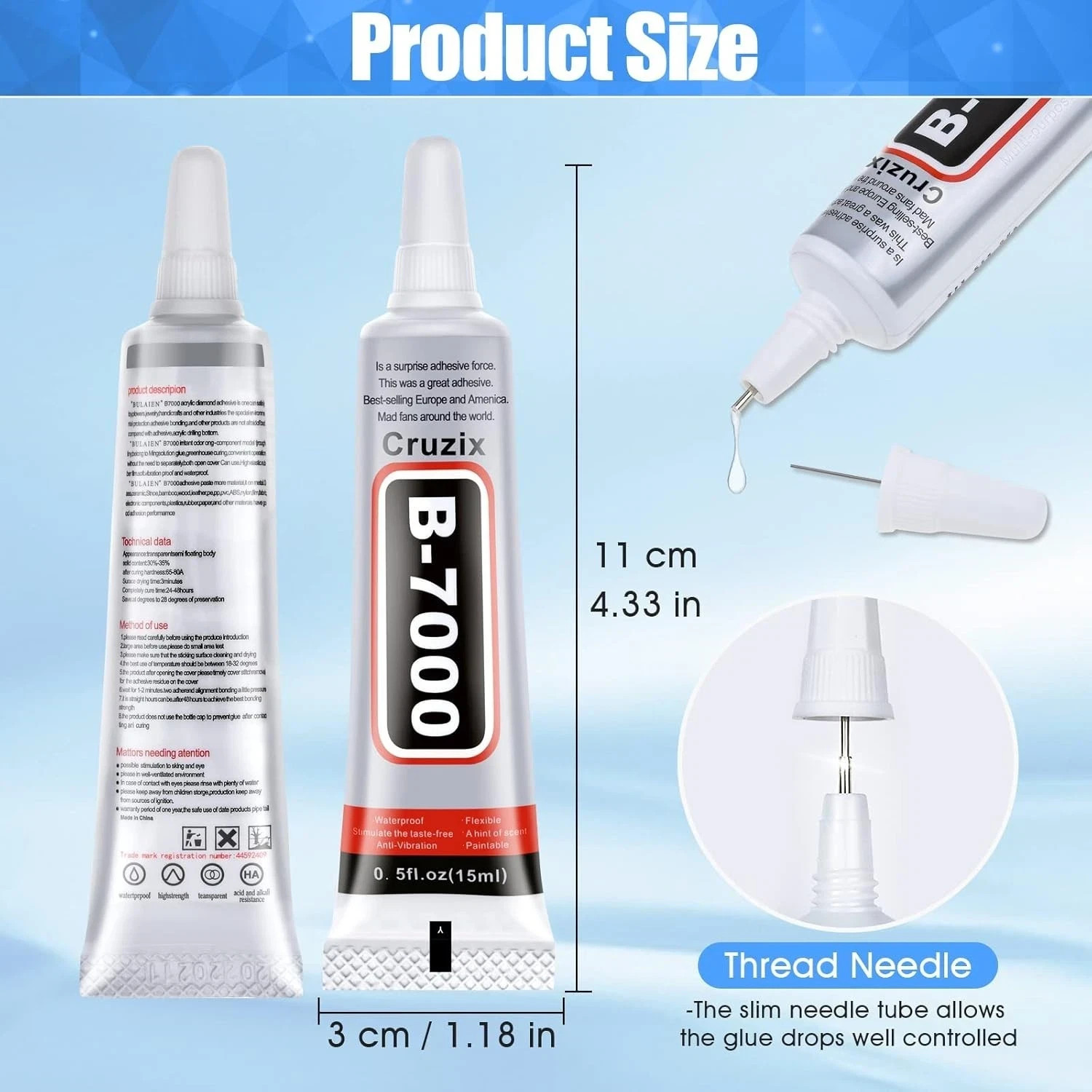 B-7000 Glue Clear 4 Pack – 15ml Jewelry Rhinestone Fabric Phone Repair Adhesive.