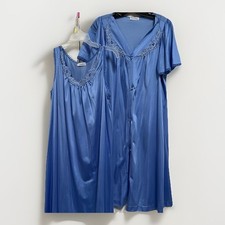 LORRAINE Set Blue Nylon Nightgown  Robe Women  s Size Medium