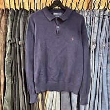 Polo Ralph Lauren Men's Navy Blue Rugby Sweatshirt 90s Vintage knit sweater XL