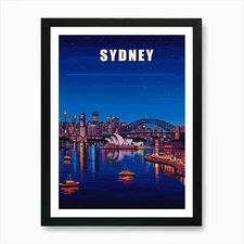 Sydney Vintage Travel Poster 34 Art Framed Wall Art Poster Canvas Print Picture