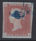 GB QV 1841 1d red imperf 4 margin plate 76 pl76 LB - BLUE 1844 cancel