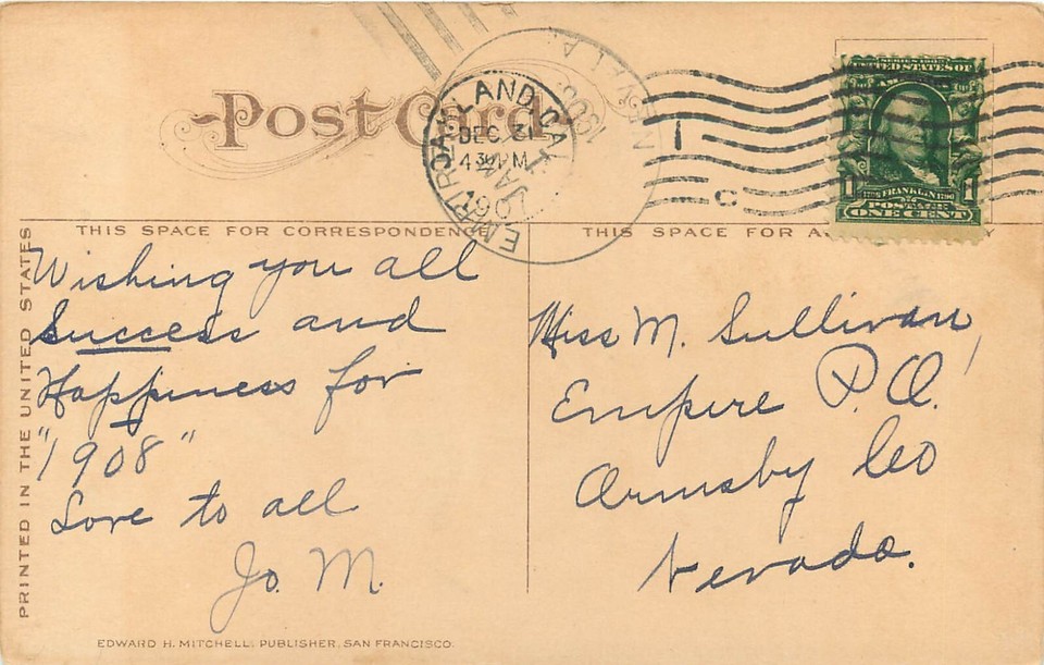 Mitchell Postcard 382. New Year Date 1908 Large Twig Letters & Holly ...
