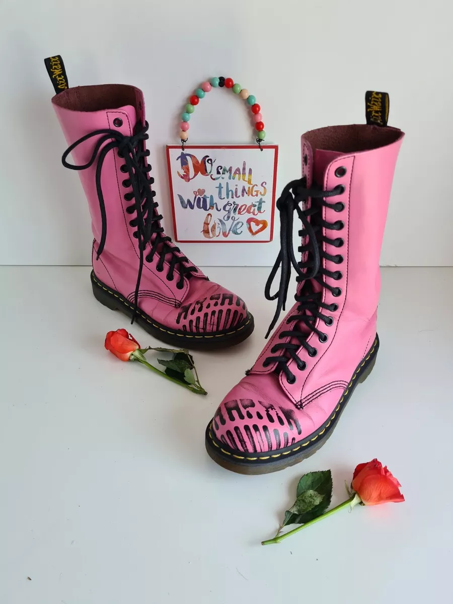 Dr Martens 1914 14 hole 1C14 pink foot festival mid calf boots UK5 EU38 US7
