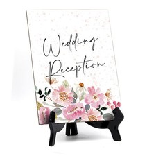 Wedding Reception Table Sign with Easel, Floral Watercolor Design 6" x 8" 