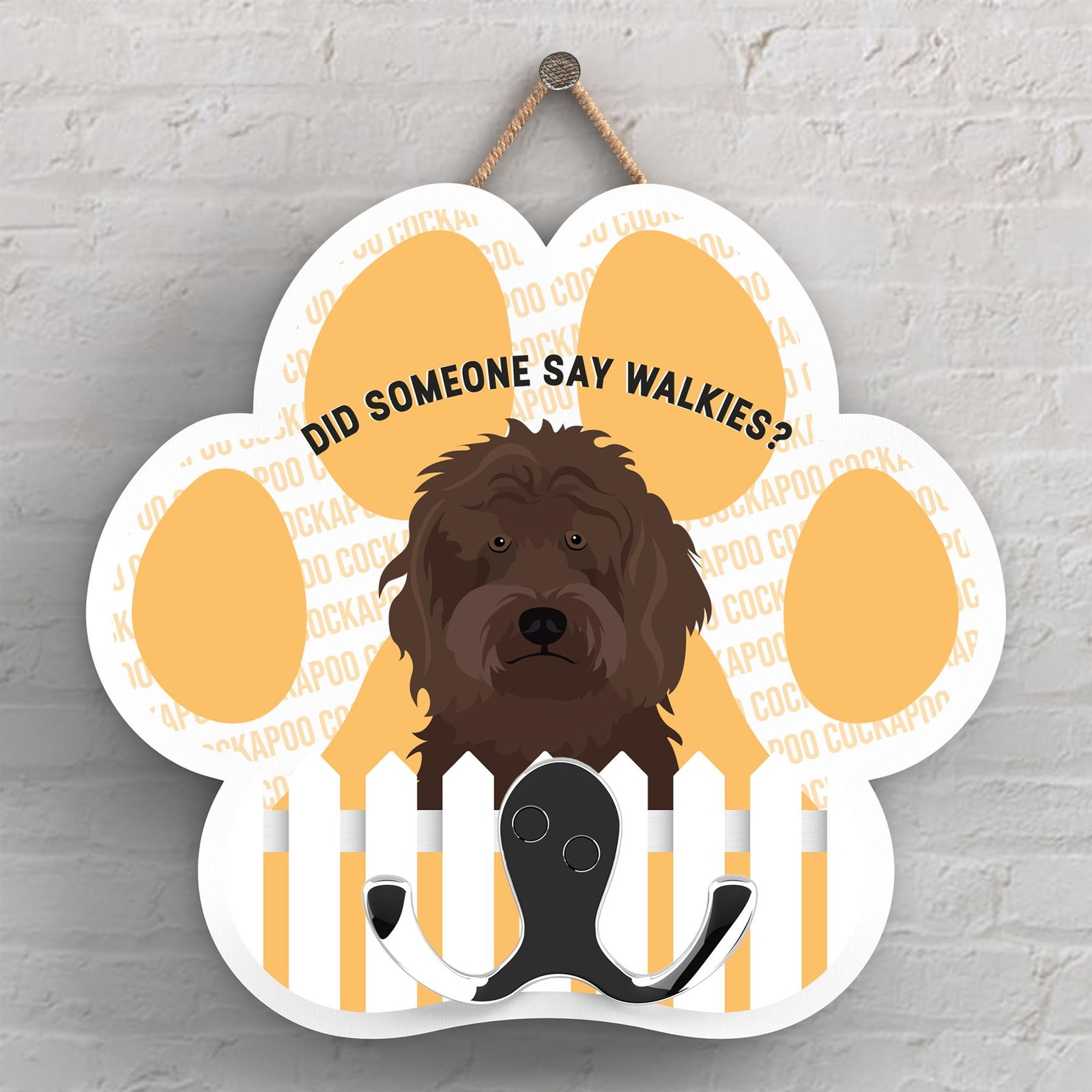 BROWN COCKAPOO OF KATE PEARSON DOG BREED ILLUSTRATION PAWPRINT LEAD HOOK