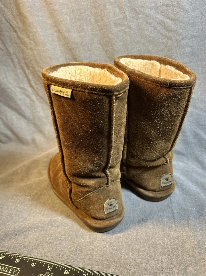 BearPaw Women's Pull on boots brown suede upper fur lining Youth size 2 - Изображение 4 из 4