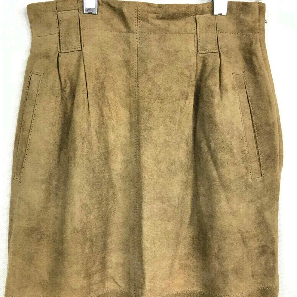 Linda Allard Ellen Tracy Skirt Women 2P Petite Brown Suede Leather Straight Midi - Image 3 of 4