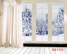 10x8ft Xmas Outside Window Snowy Fir Tree Photo Background Vinyl Studio Backdrop