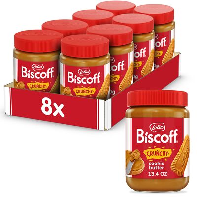 Biscoff Crunchy Cookie Butter Spread 8 Jars 13.4 Ounce Vegan Nut Free