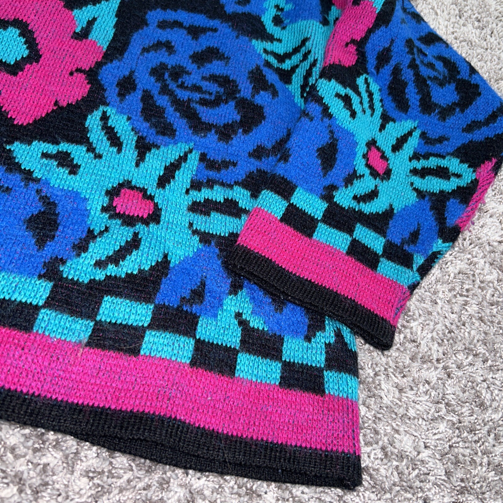 Reference Point Black Blue Pink Wool Sweater Size… - image 2